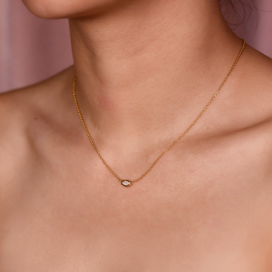 Sideways Marquise Solitaire Necklace
