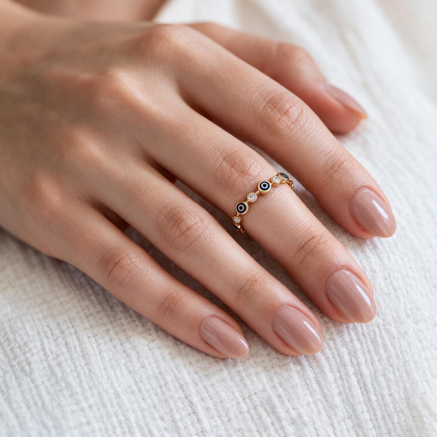 Alternating Evil Eye Half Eternity Ring