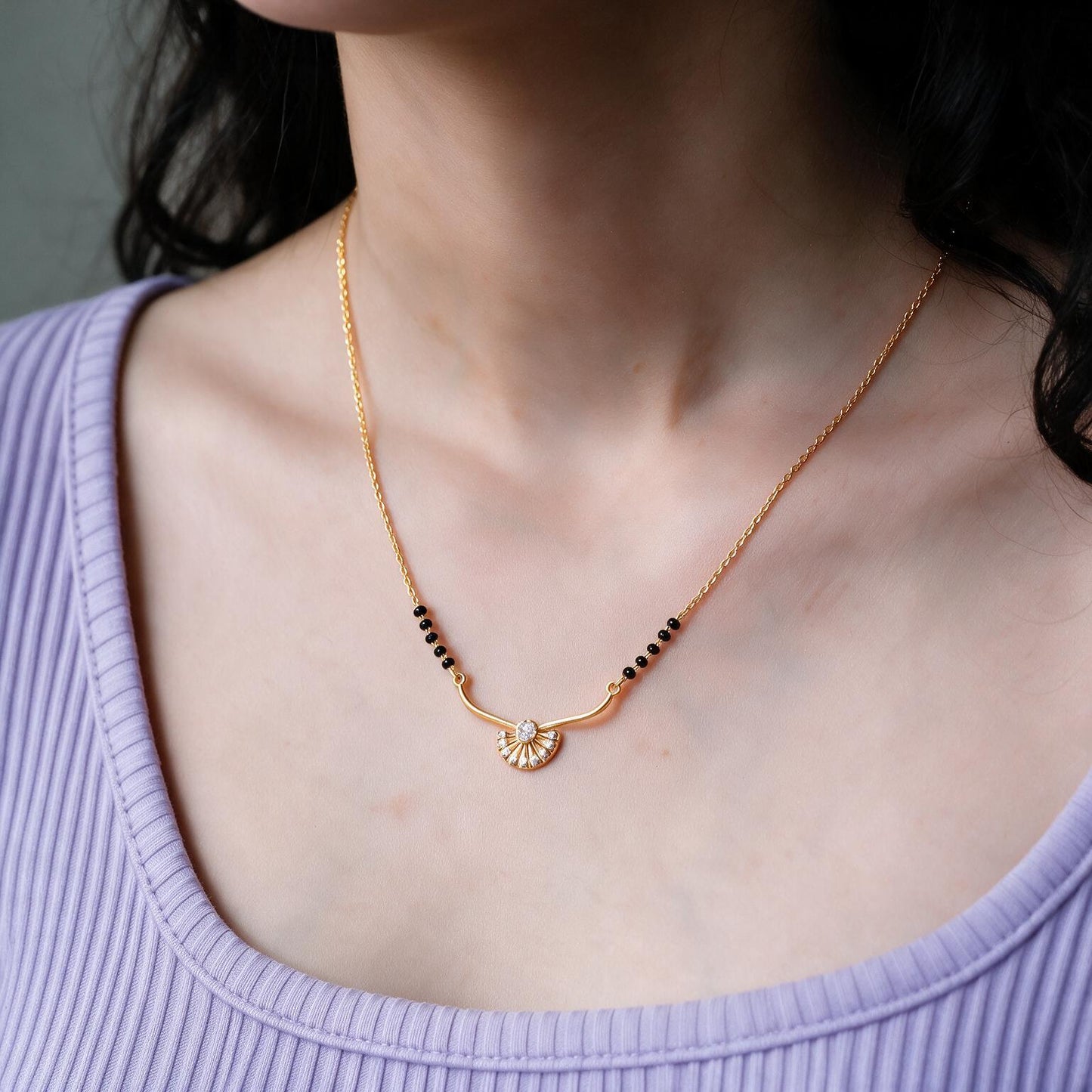 Art Deco Fan Sunburst Mangalsutra Necklace