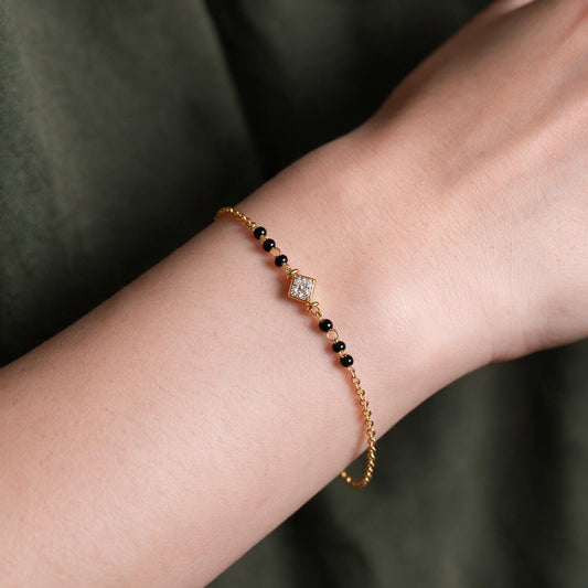 Tilted Square Black Bead Mangalsutra Bracelet
