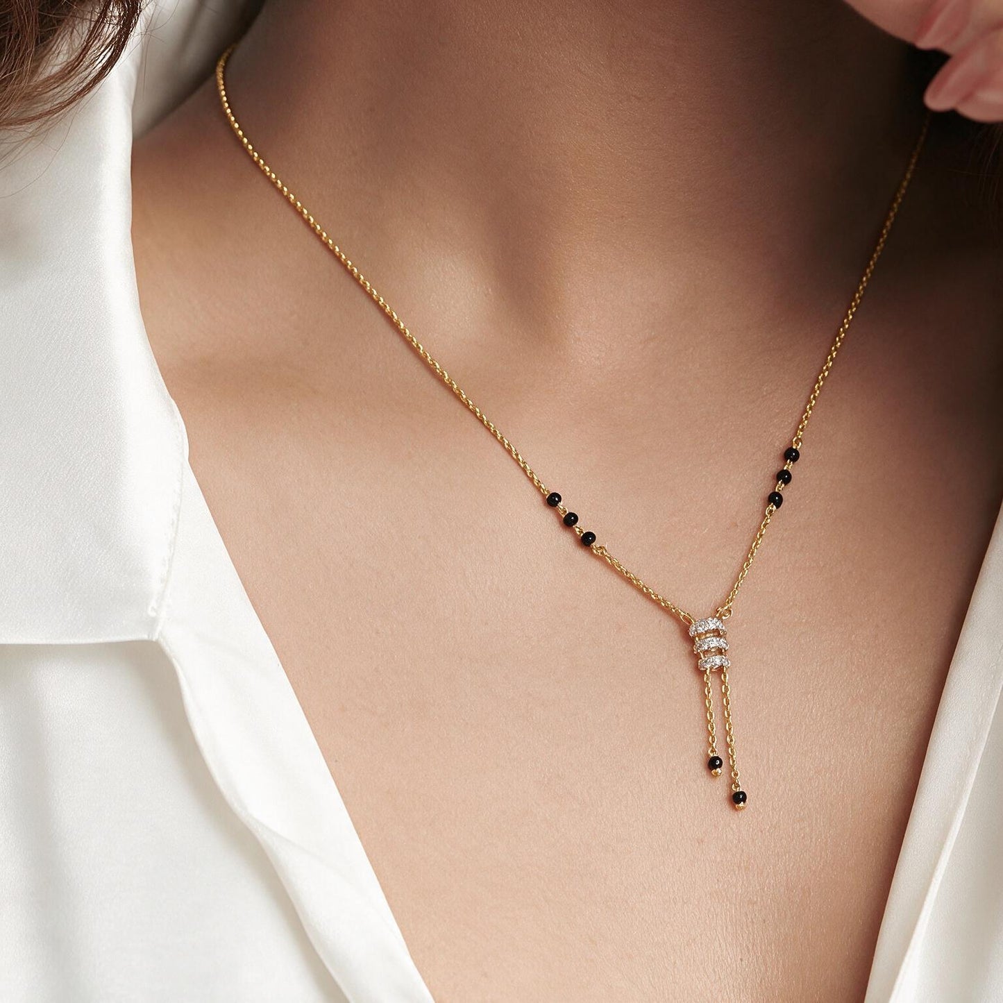 Triple Bar Tassel Drop Mangalsutra Necklace