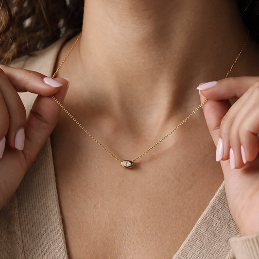 Sideways Marquise Solitaire Necklace