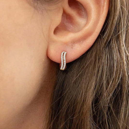 Double Wave Pave Huggie Hoop Earrings
