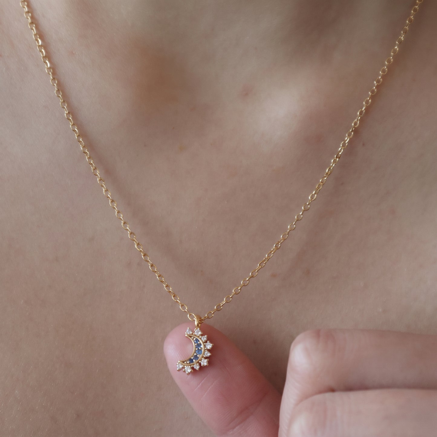 Crescent Moon Halo Pendant Necklace