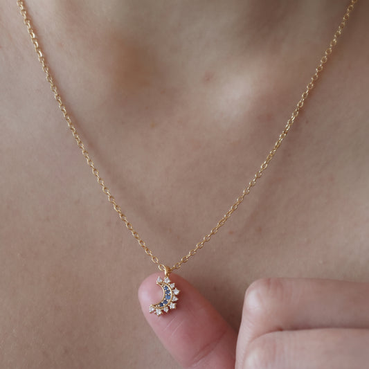 Crescent Moon Halo Pendant Necklace