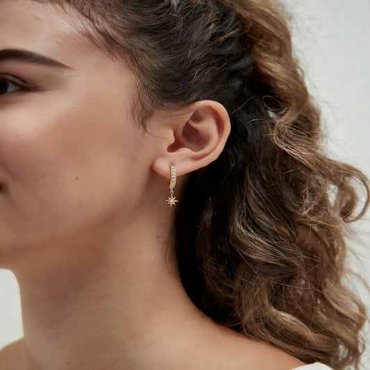 North Star Pave Huggie Drop Earrings