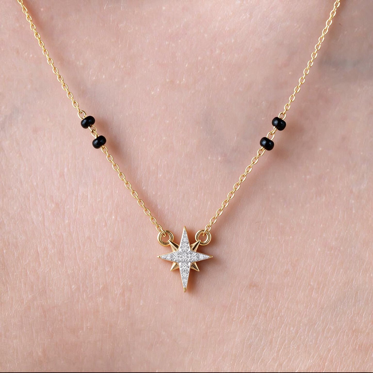 North Star Black Bead Mangalsutra Necklace