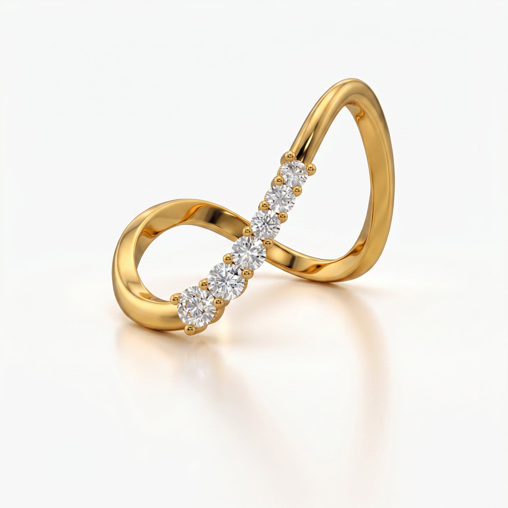Slim curved chevron pave ring in 18K gold vermeil