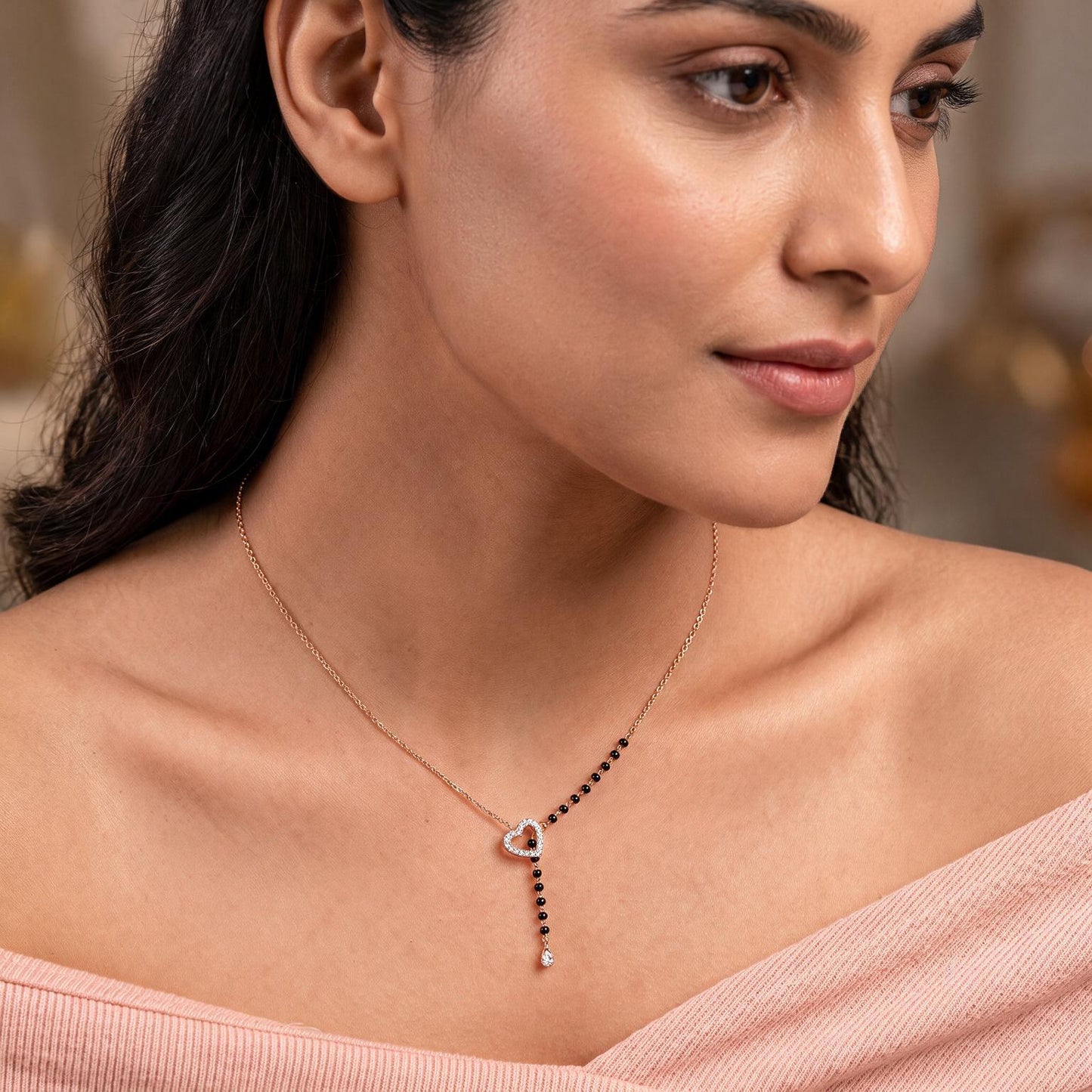 Heart Lariat Mangalsutra with Teardrop Charm