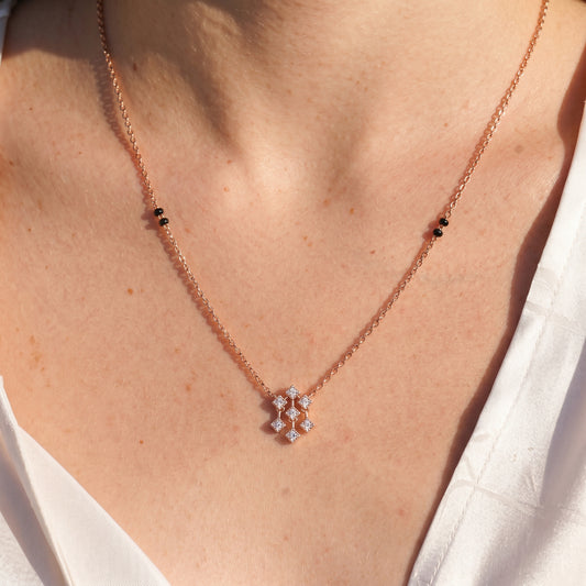 Modern Mangalsutra with Princess Set Diamond Cluster Pendant