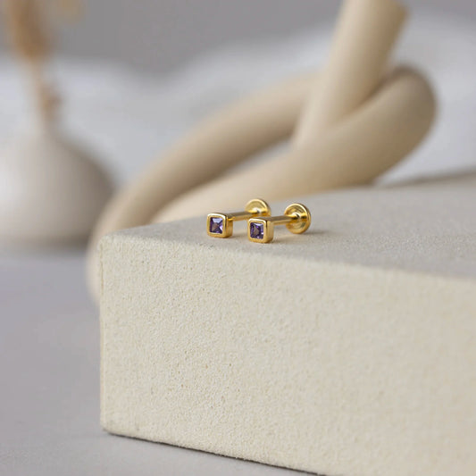 Square Bezel Single Stud Earring