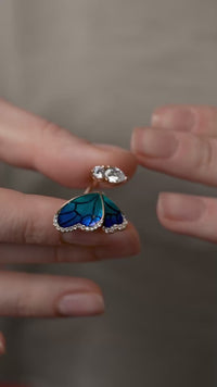 Blue Butterfly Wing Open Ring
