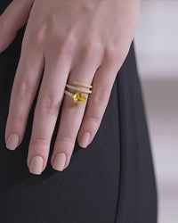 Yellow Pear Solitaire Spiral Wrap Ring with Pave Coil