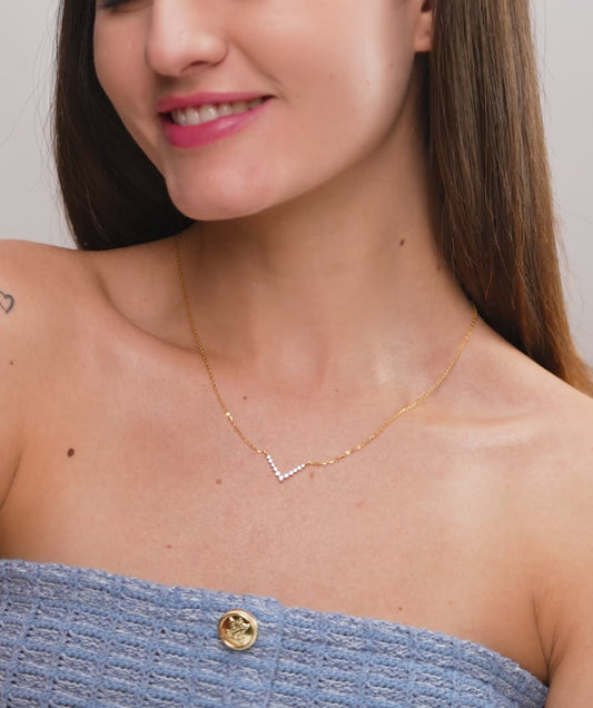 Sparkling V-Shaped Necklace & Earrings Combo Set