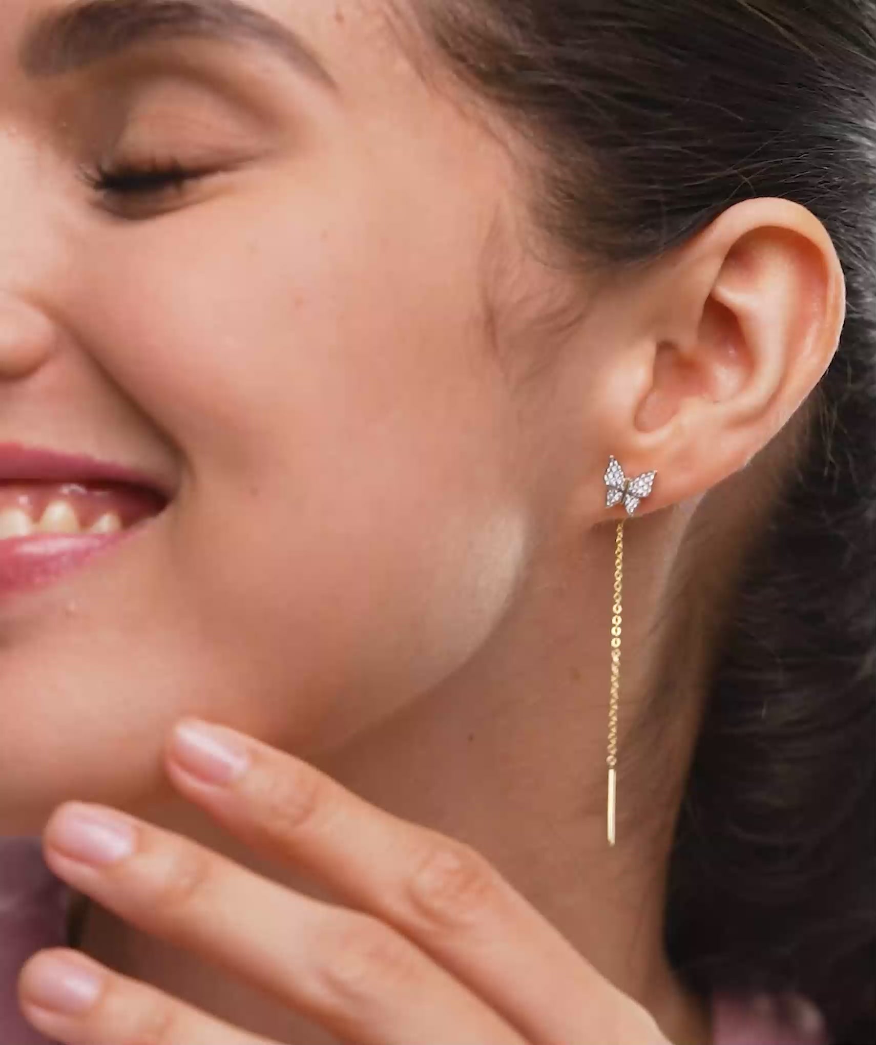 Diamond Butterfly Threader Earrings