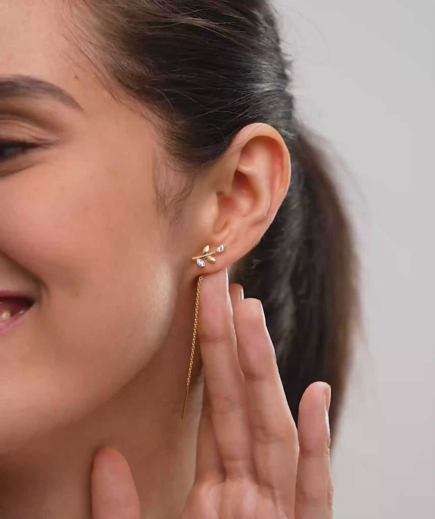 Leaf Drop Threader Earrings