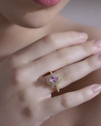Pink Pear-Cut Double Halo Statement Ring