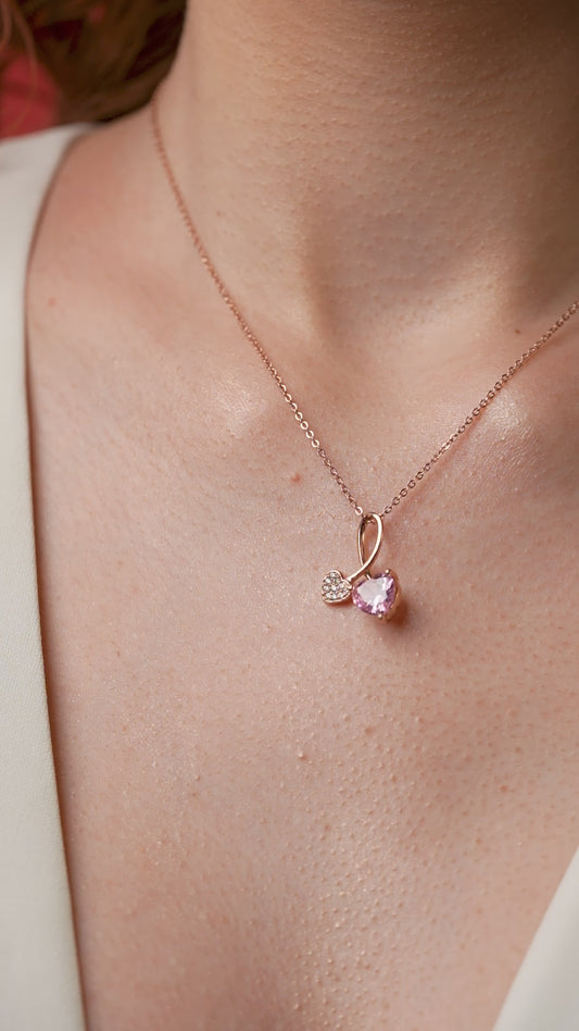 Pink Heart Charm Necklace & Ring Combo