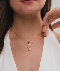 Pink Baguette Framed Pendant Necklace
