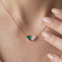 Toi et Moi Emerald Cut Oval Two Stone Necklace