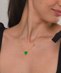 Green Enamel Heart Pendant Necklace
