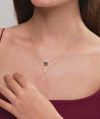 Emerald Bezel Lariat Layered Necklace Set