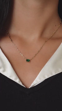 East West Emerald Cut Paperclip Chain Necklace