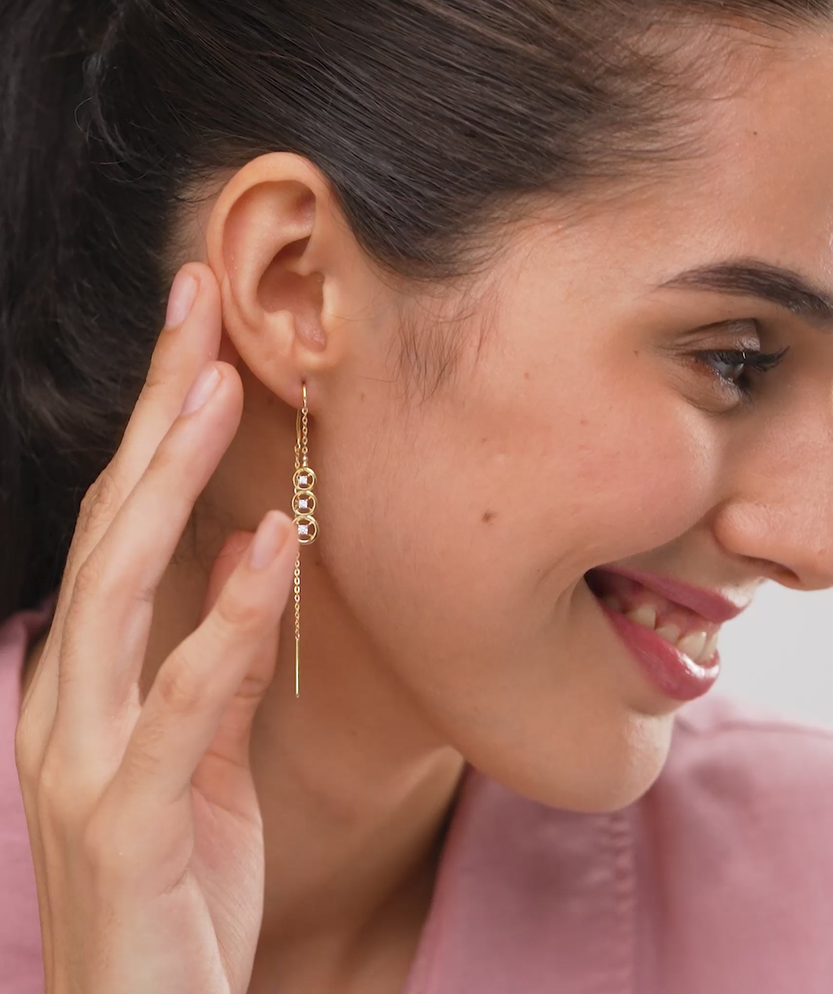 Triple Halo Threader Earrings