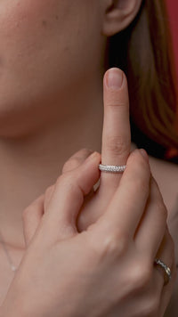 Triple Row Pave Dome Half Eternity Ring