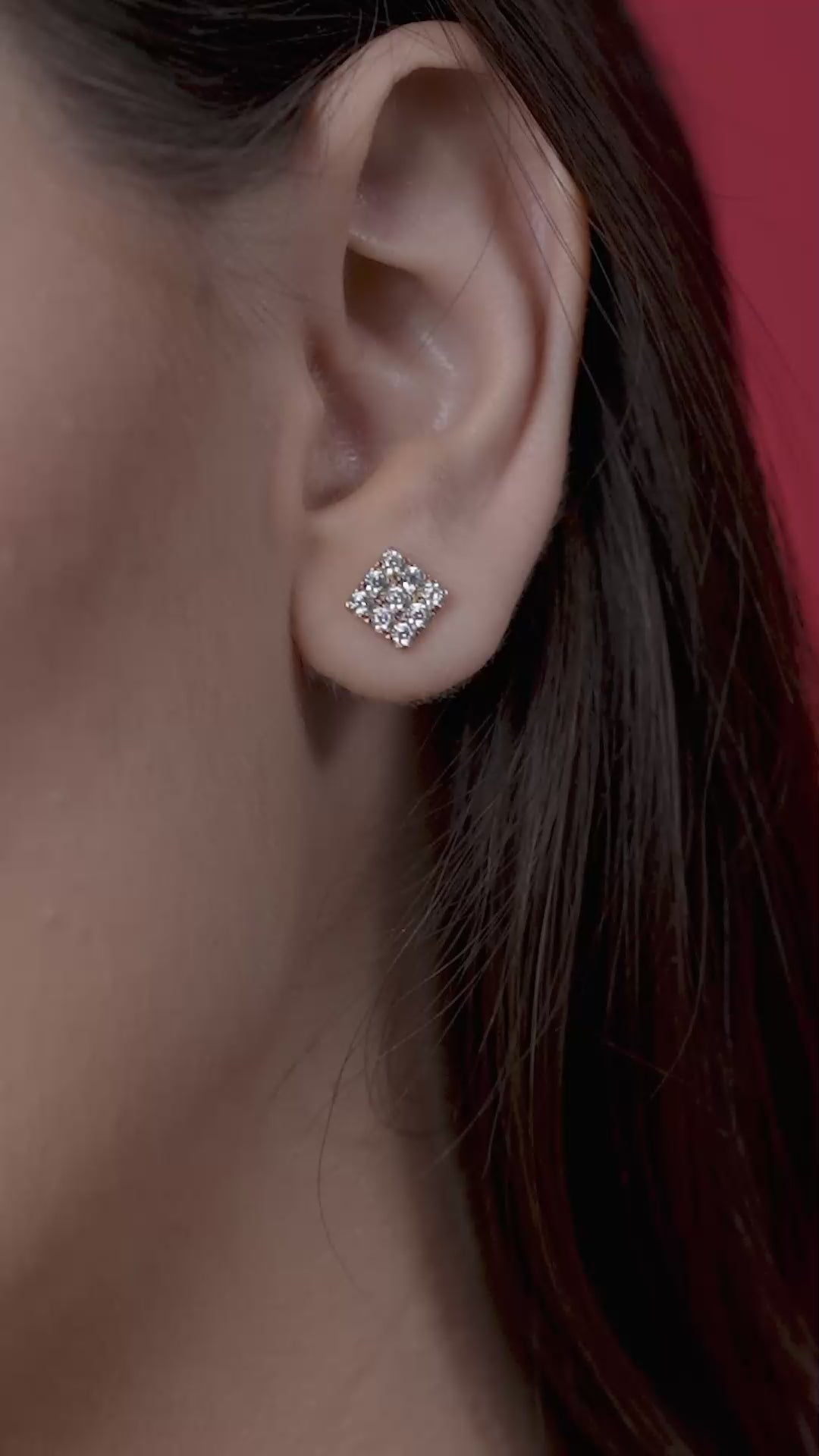 Square Setting Diamond Cluster Earring