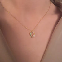 Hand Drawn Green Pave Heart Pearl Necklace