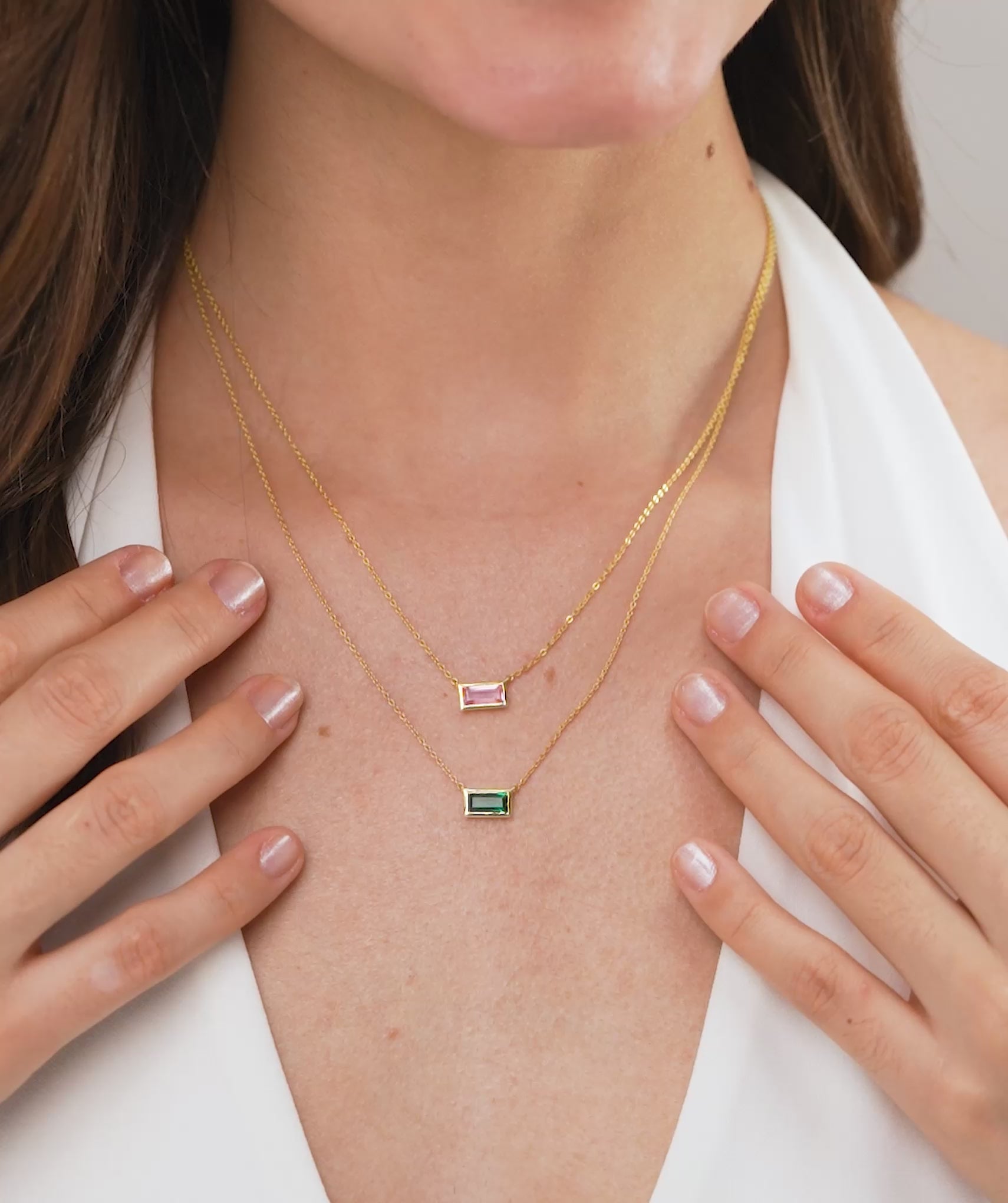 Green Baguette Solitaire Necklace