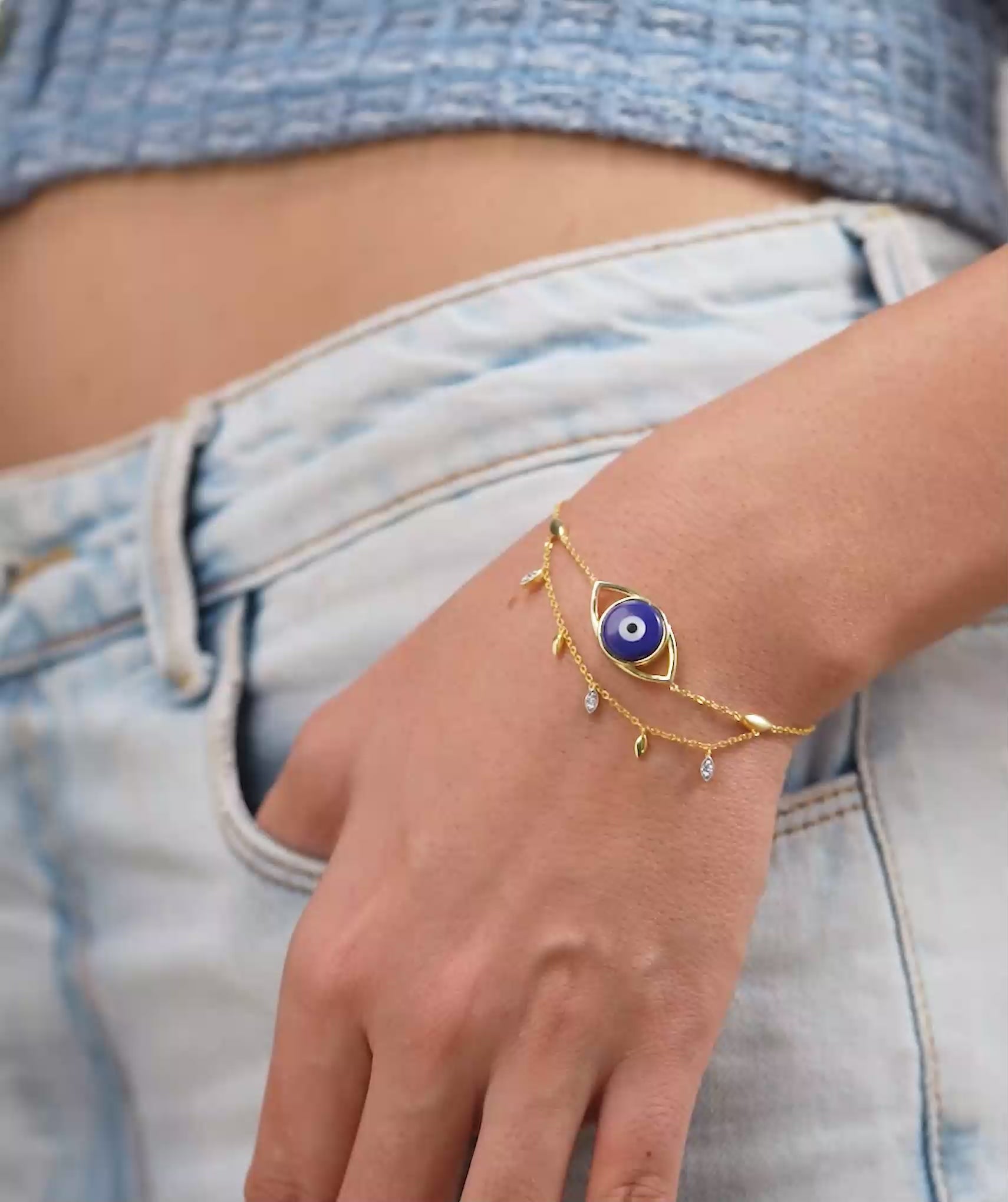 Dual Chain Eye Charm Bracelet