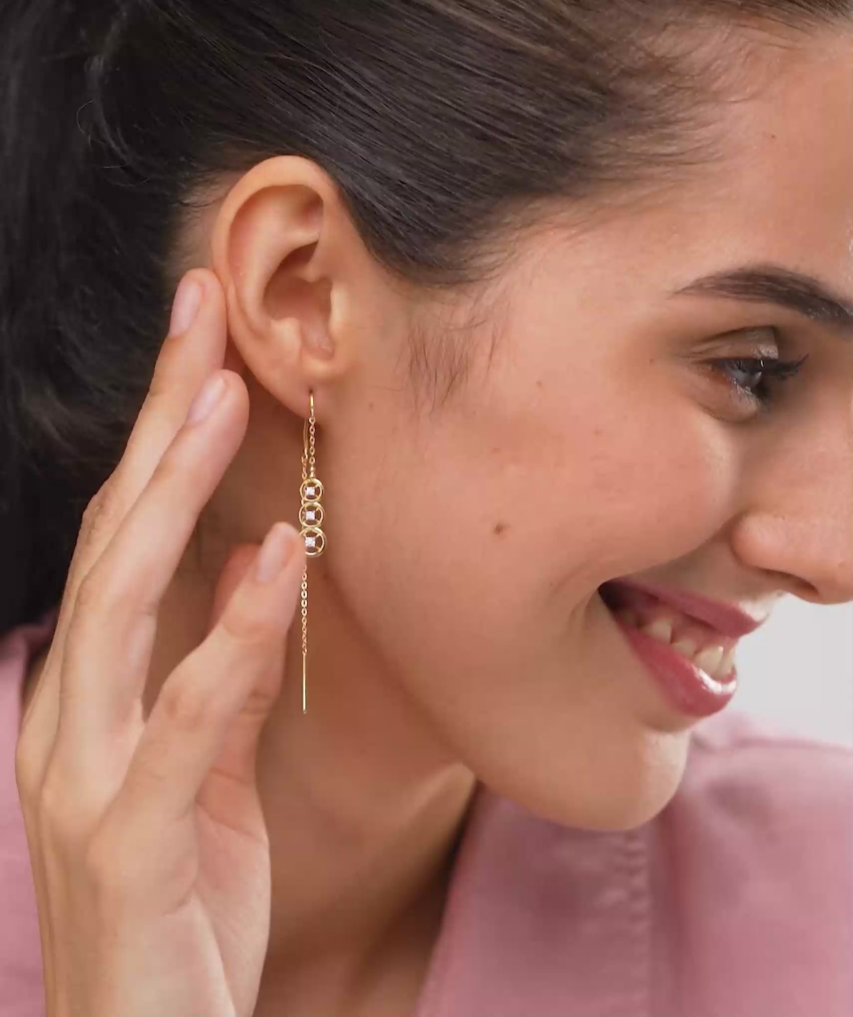 Triple Halo Threader Earrings