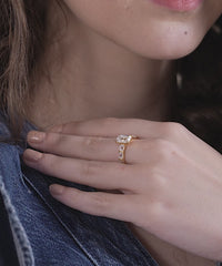 Emerald Cut Solitaire Ring with Baguette Side Stones