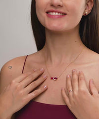 Red Baguette and Pavé Halo Bar Necklace