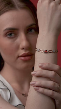 Red Emerald-Cut Halo Statement Bracelet