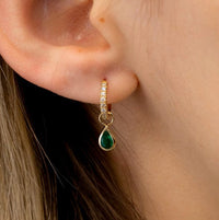 Emerald Pear Drop Pave Huggie Hoops